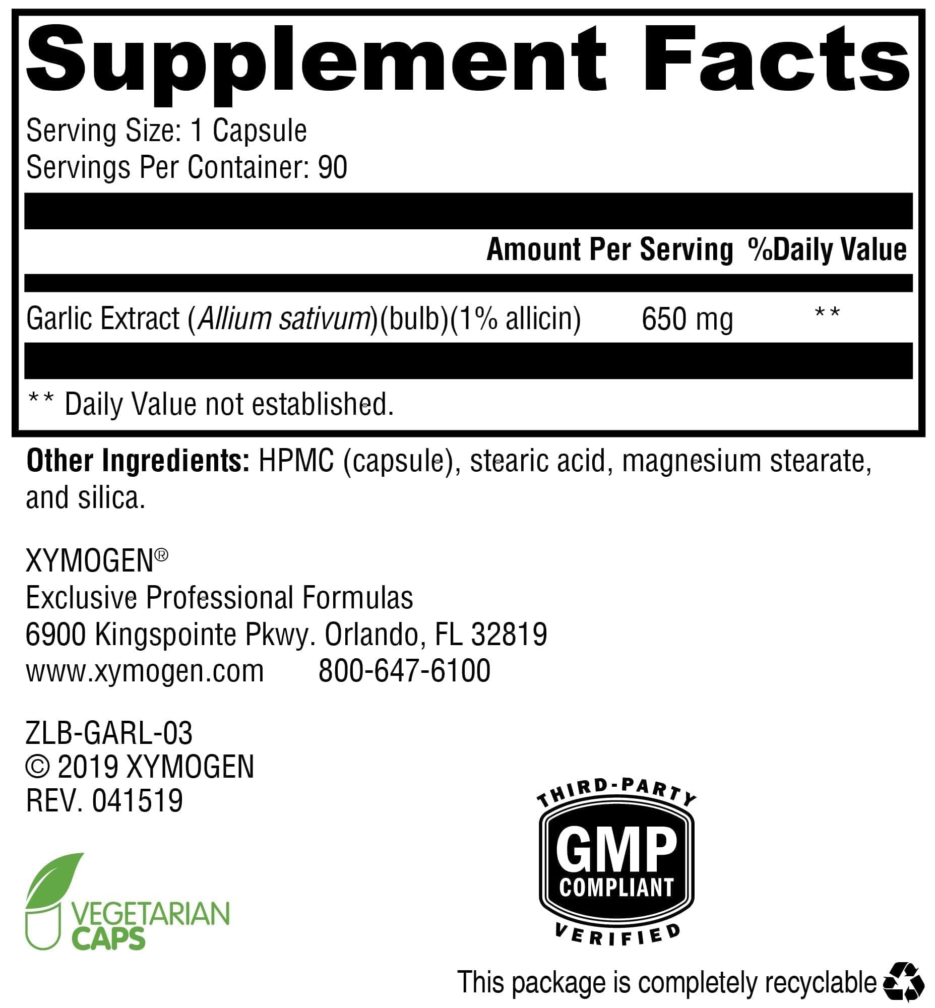 XYMOGEN GarliX supplement bottle side view