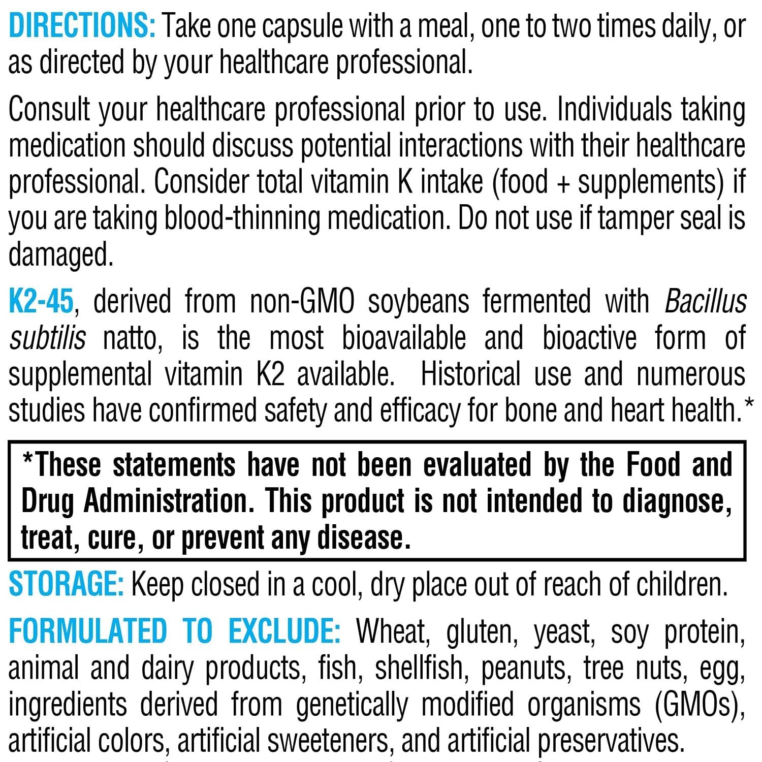 XYMOGEN K2-45 bottle with nutritional information