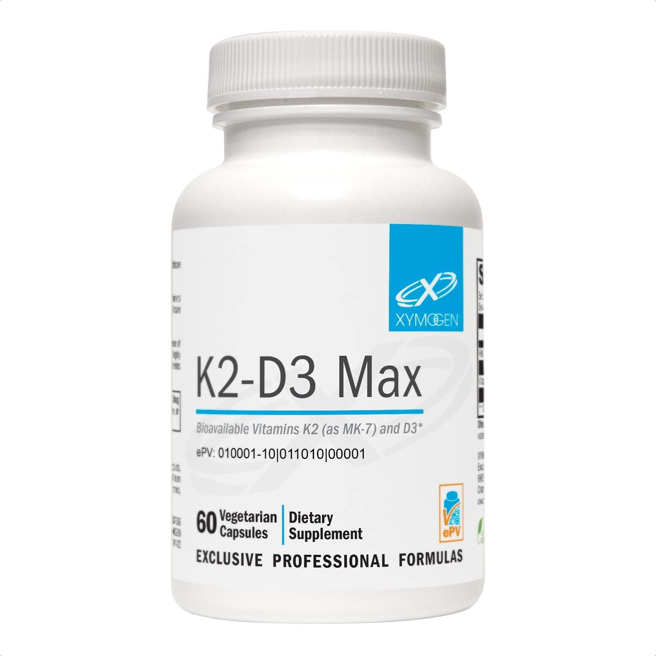 XYMOGEN K2-D3 Max Vitamin D3 5000 IU and K2 180 mcg capsules front view