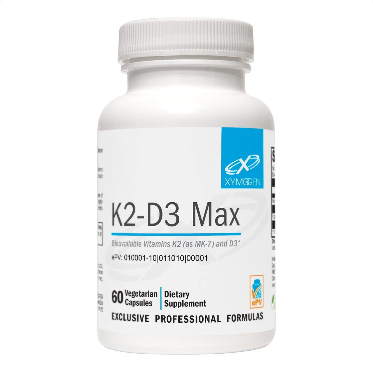 XYMOGEN K2-D3 Max Vitamin D3 5000 IU and K2 180 mcg capsules front view