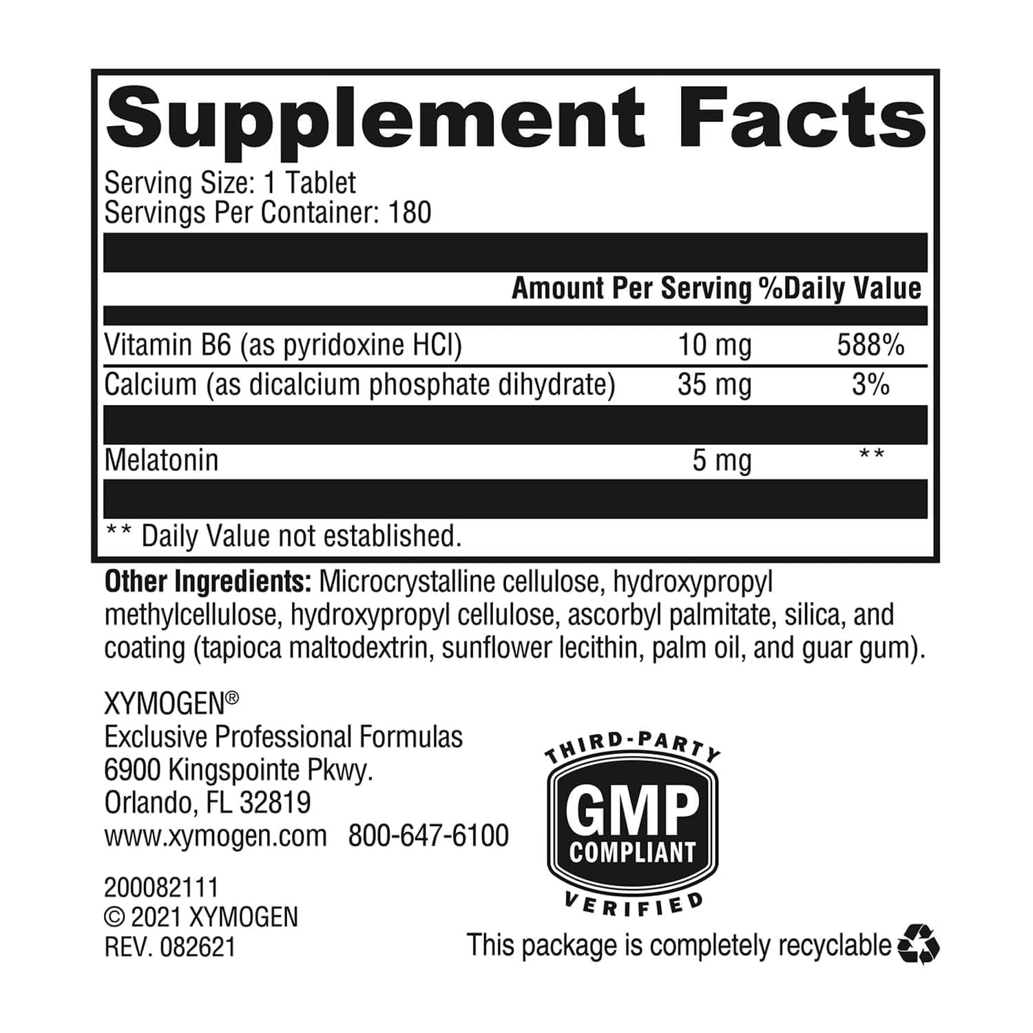 XYMOGEN Melatonin CR bottle side view