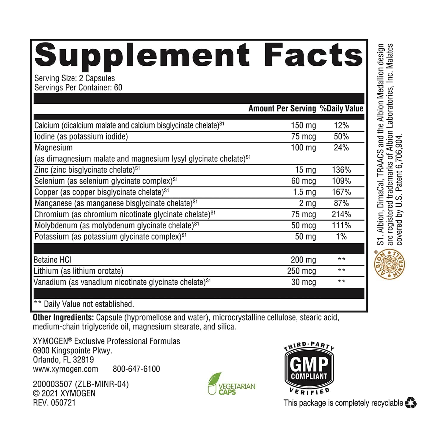 XYMOGEN MinRex Multi Mineral Supplement back view