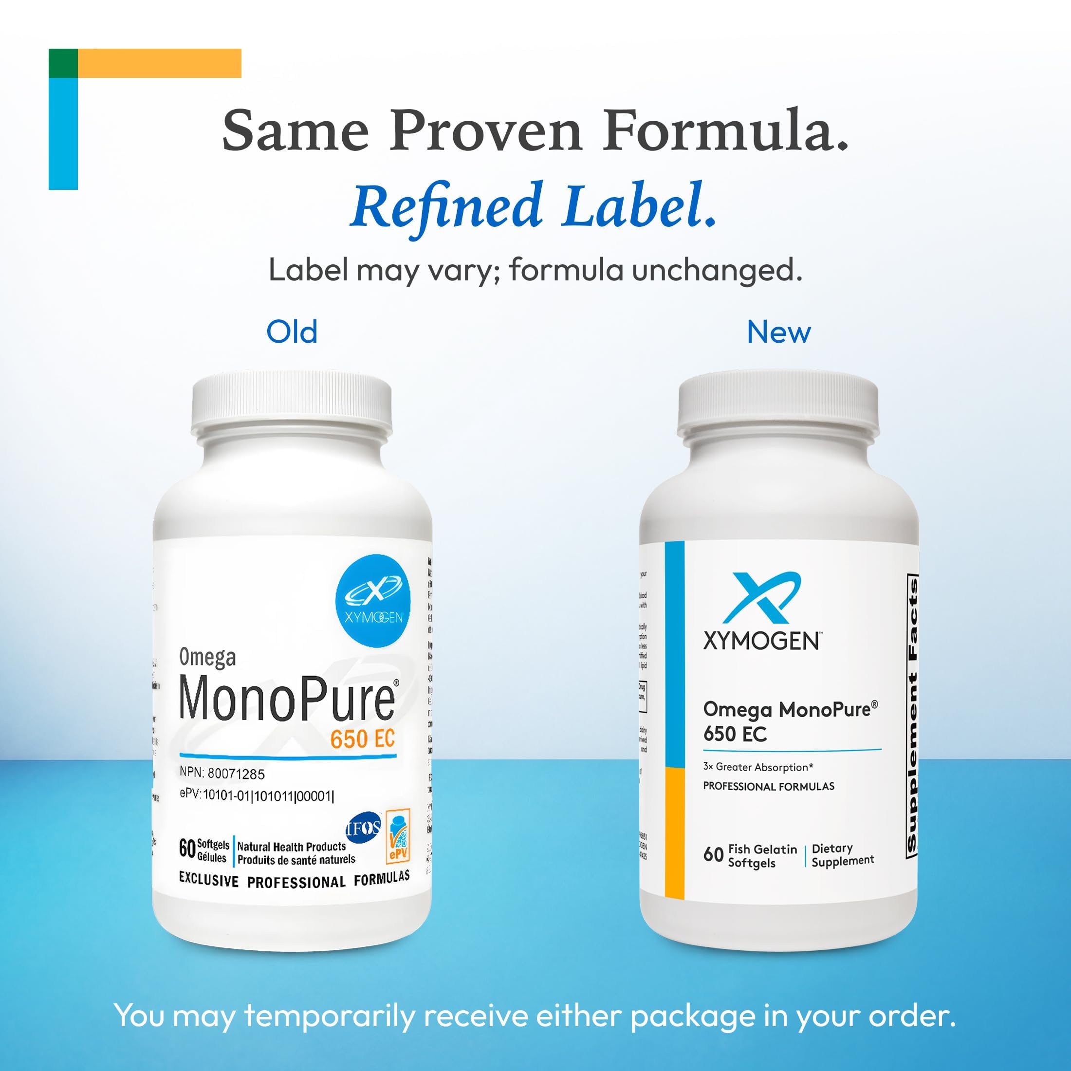 XYMOGEN Omega MonoPure 650 EC Fish Oil Supplement softgels close-up