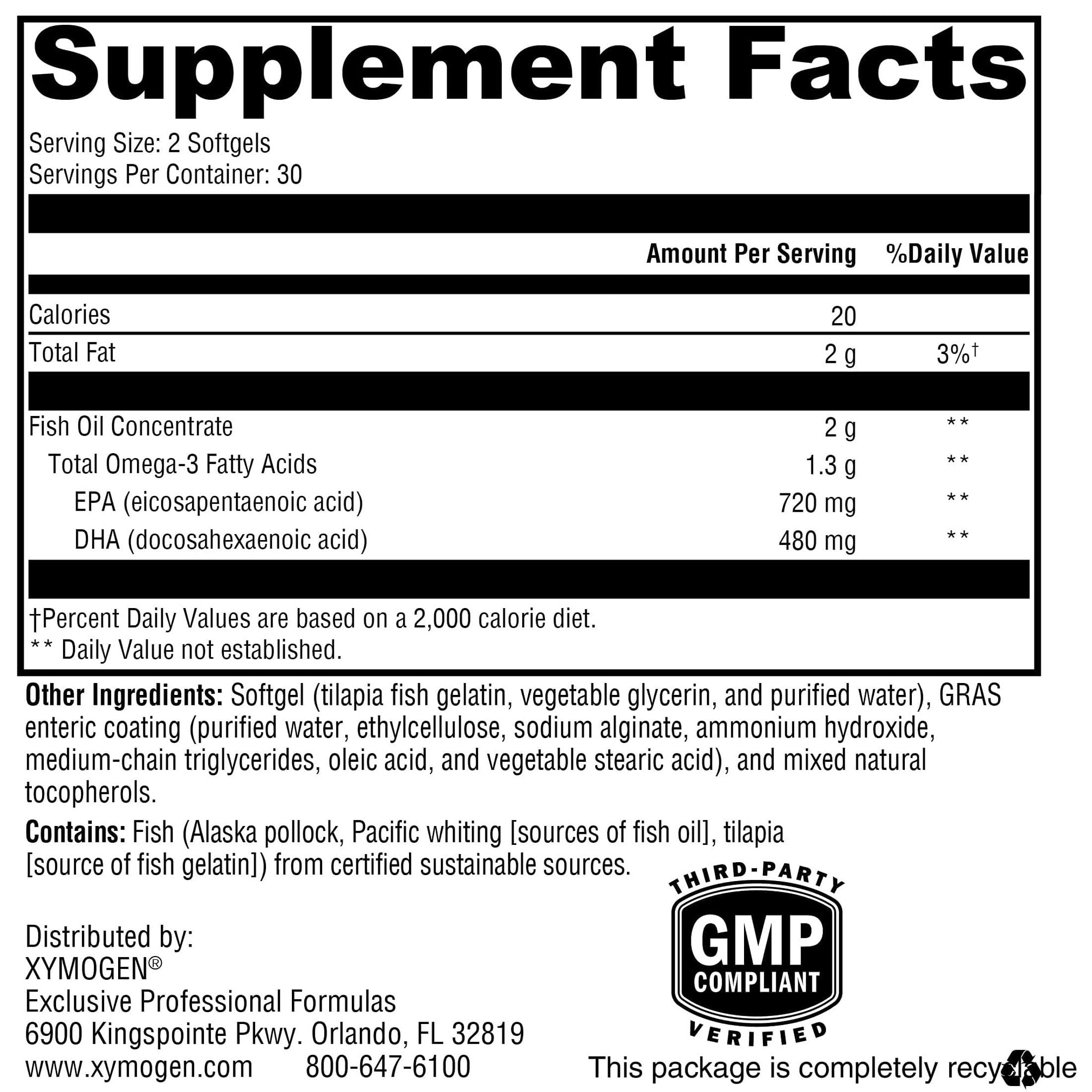 XYMOGEN OmegaPure Omega-3 Fish Oil Softgels packaging
