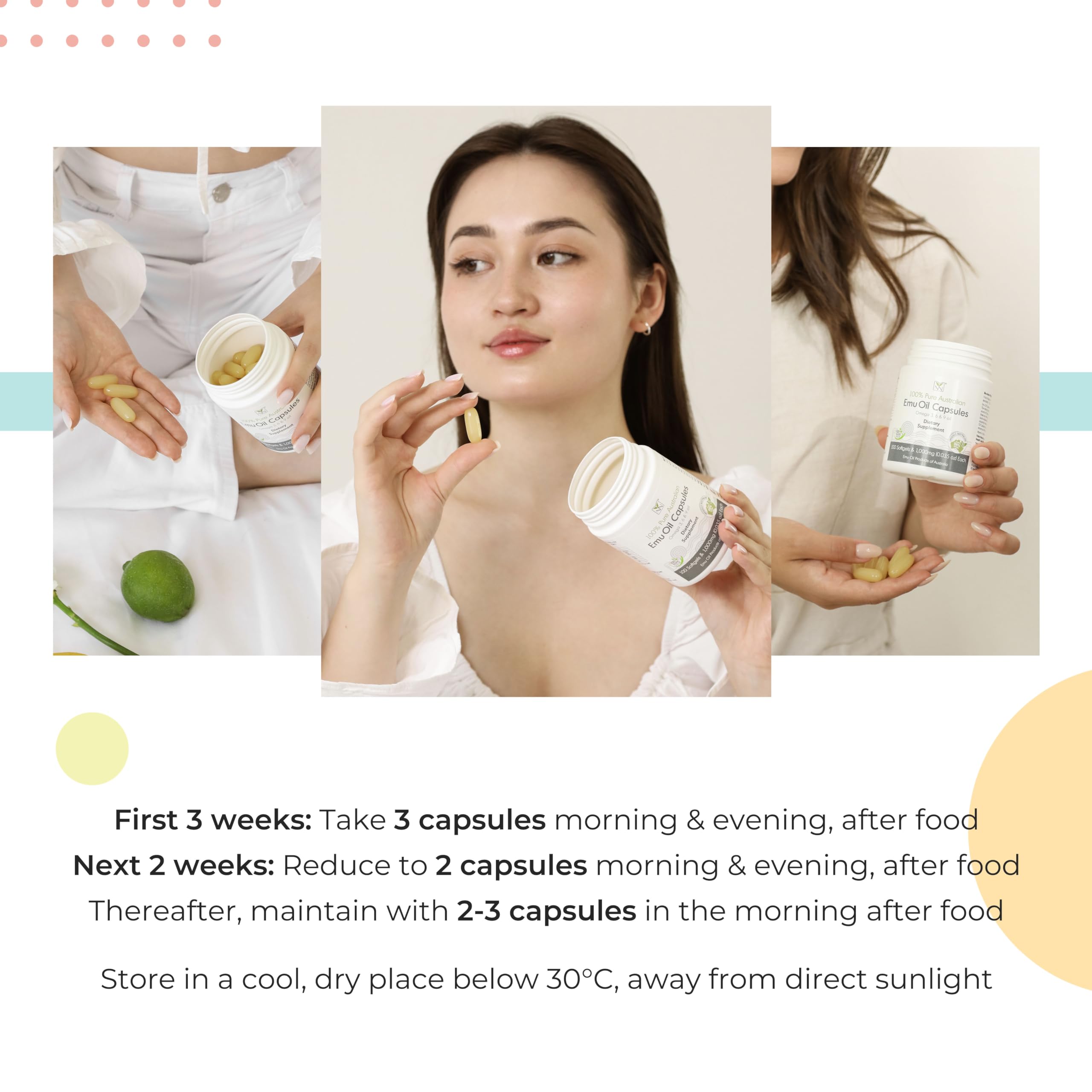 Y Not Natural Emu Oil Capsules back view with ingredient list