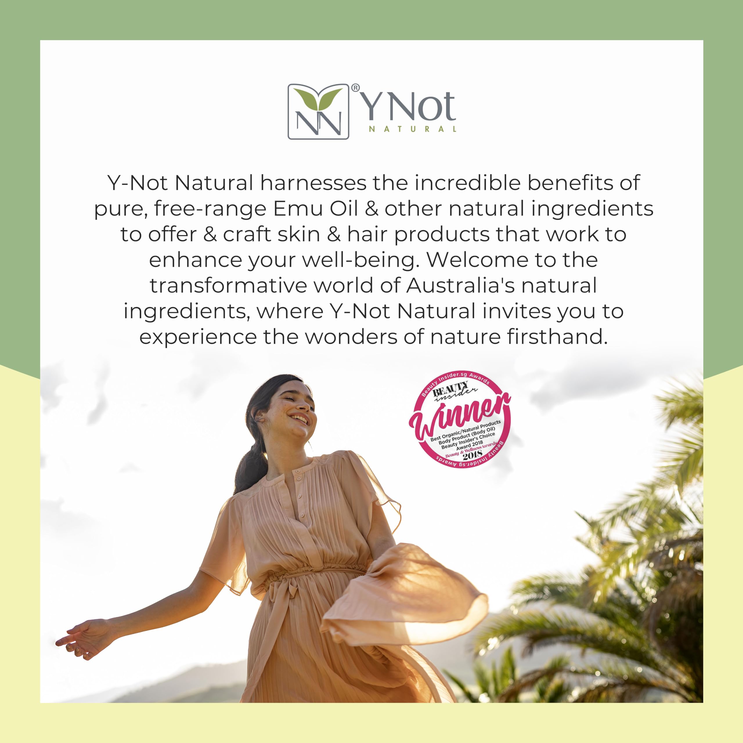 Y Not Natural Emu Oil Capsules displayed with natural ingredients