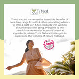 Y Not Natural Emu Oil Capsules displayed with natural ingredients