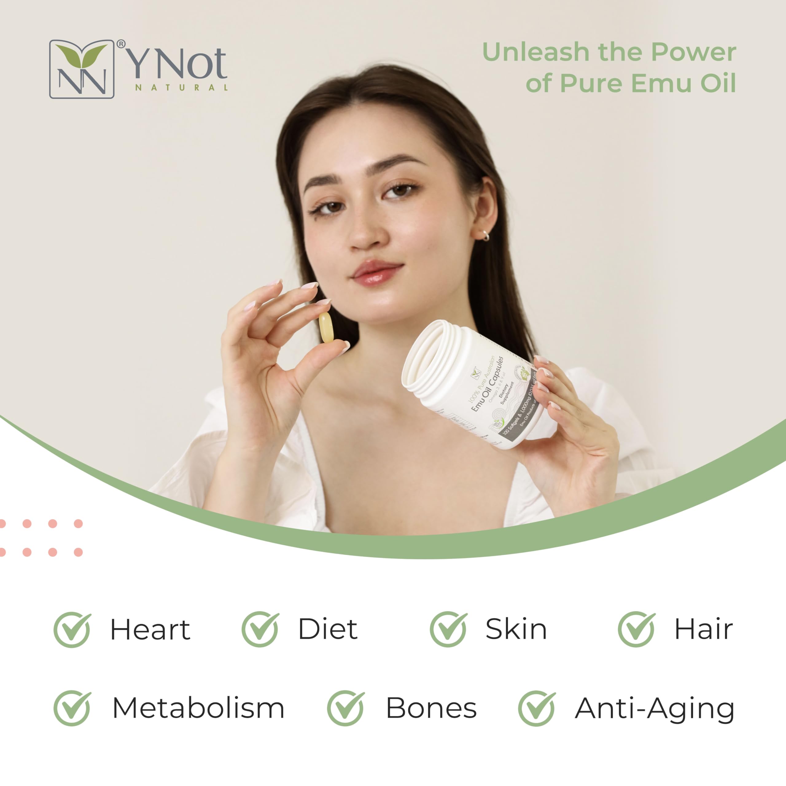 Y Not Natural Emu Oil Capsules side view showing capsule details