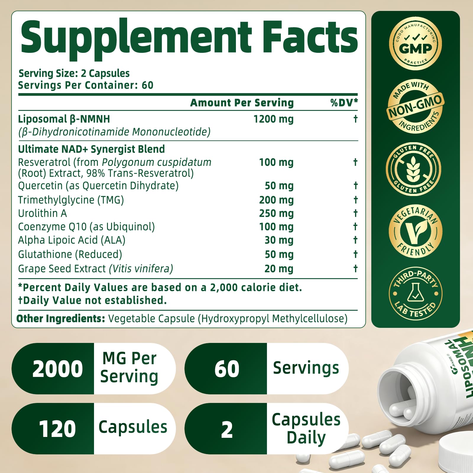 YAAHARO Resveratrol Supplement 1200mg β-NMNH packaging details