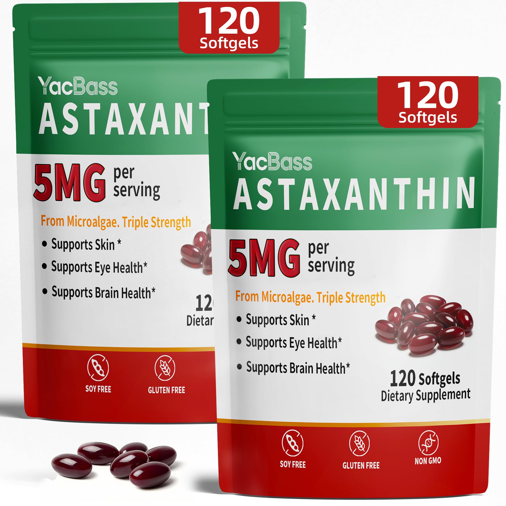 YacBass Astaxanthin 5mg Softgels bottle front view