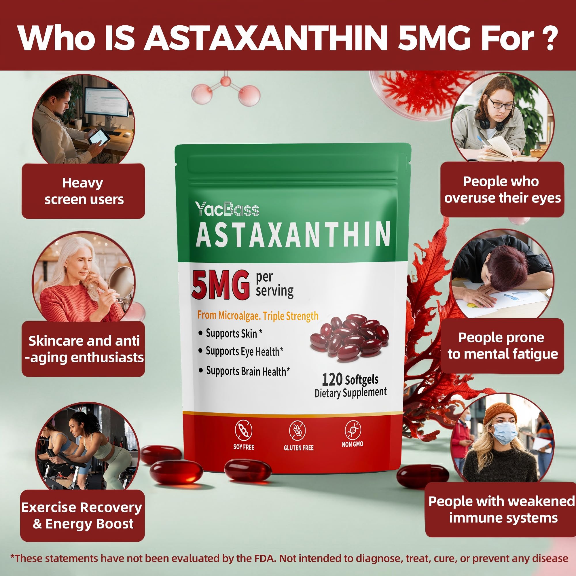 YacBass Astaxanthin Softgels 5mg side view of bottle