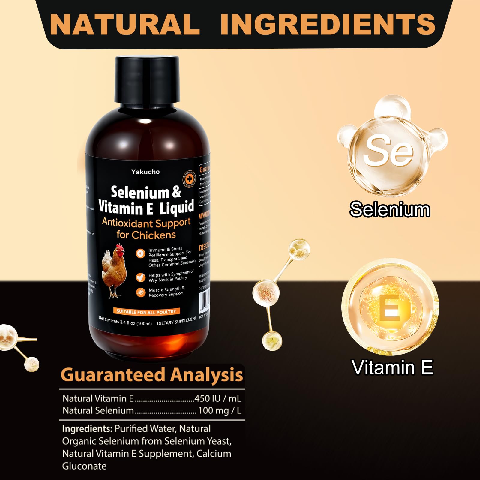 Yakucho E+S Poultry Vitality Formula 109g liquid supplement packaging