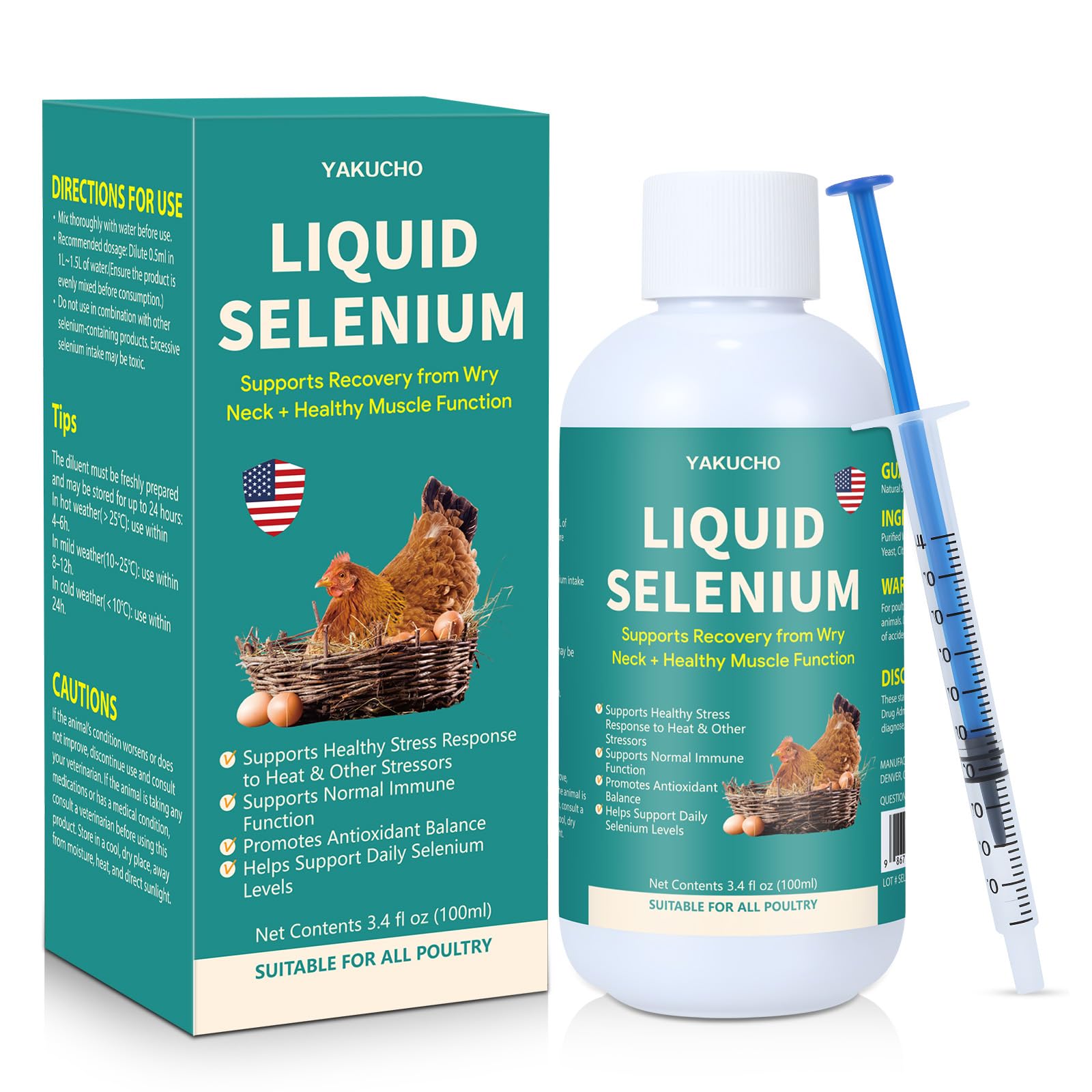 Yakucho Liquid Selenium for Poultry 3.4 fl oz front view