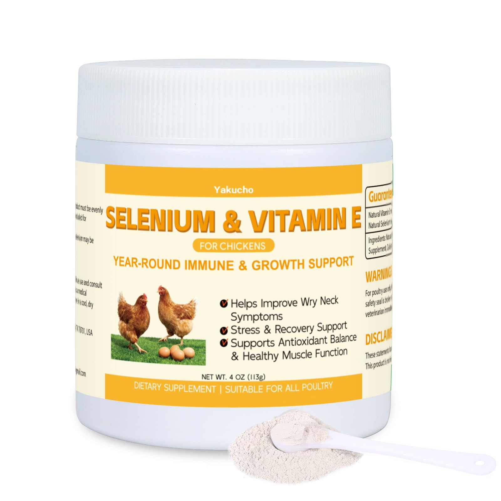 Yakucho Selenium & Vitamin E Powder with measuring scoop