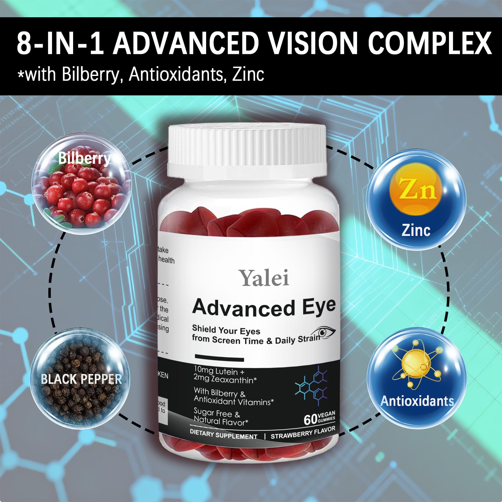 Yalei Lutein Gummies with a measuring spoon