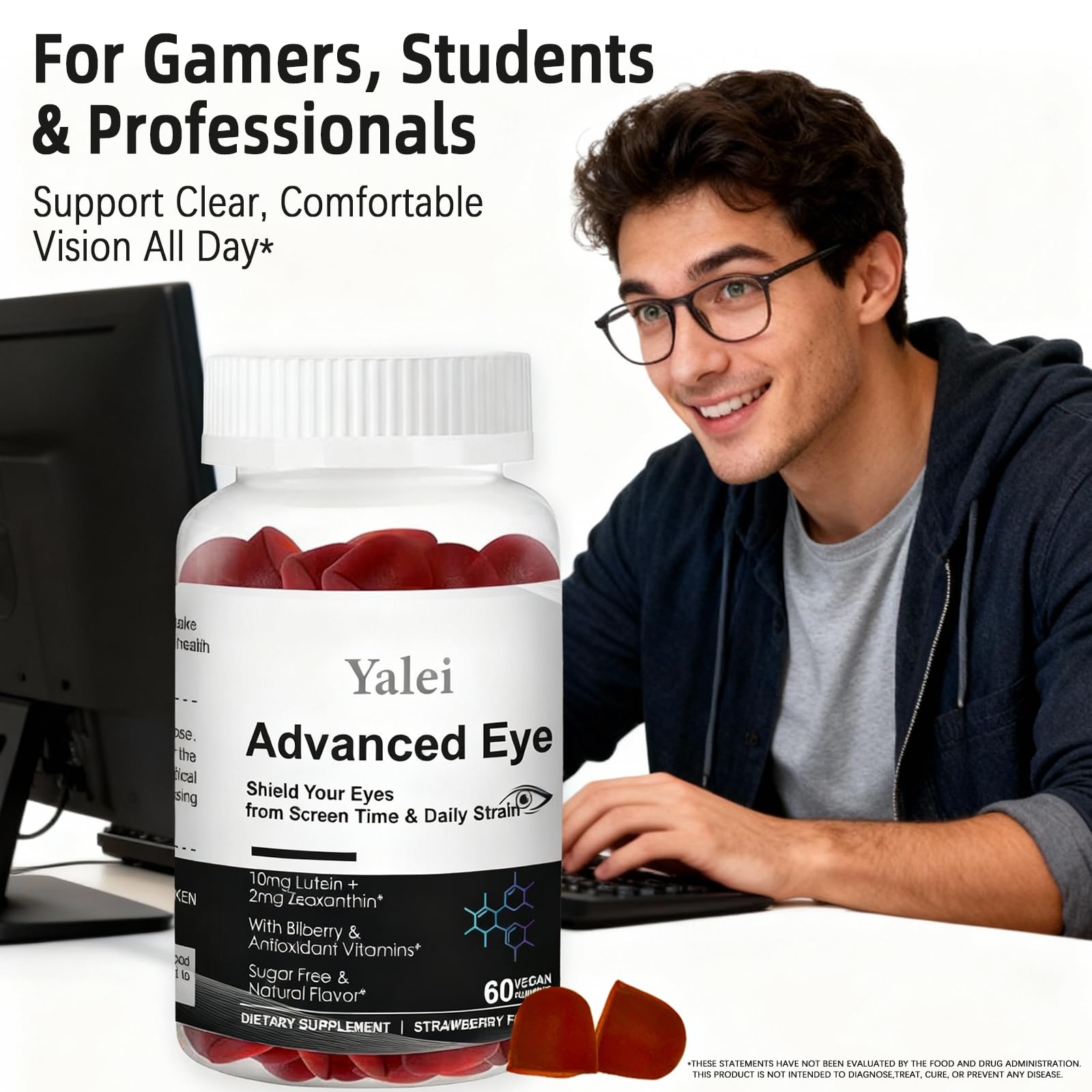 Yalei Lutein Gummies with fresh strawberries