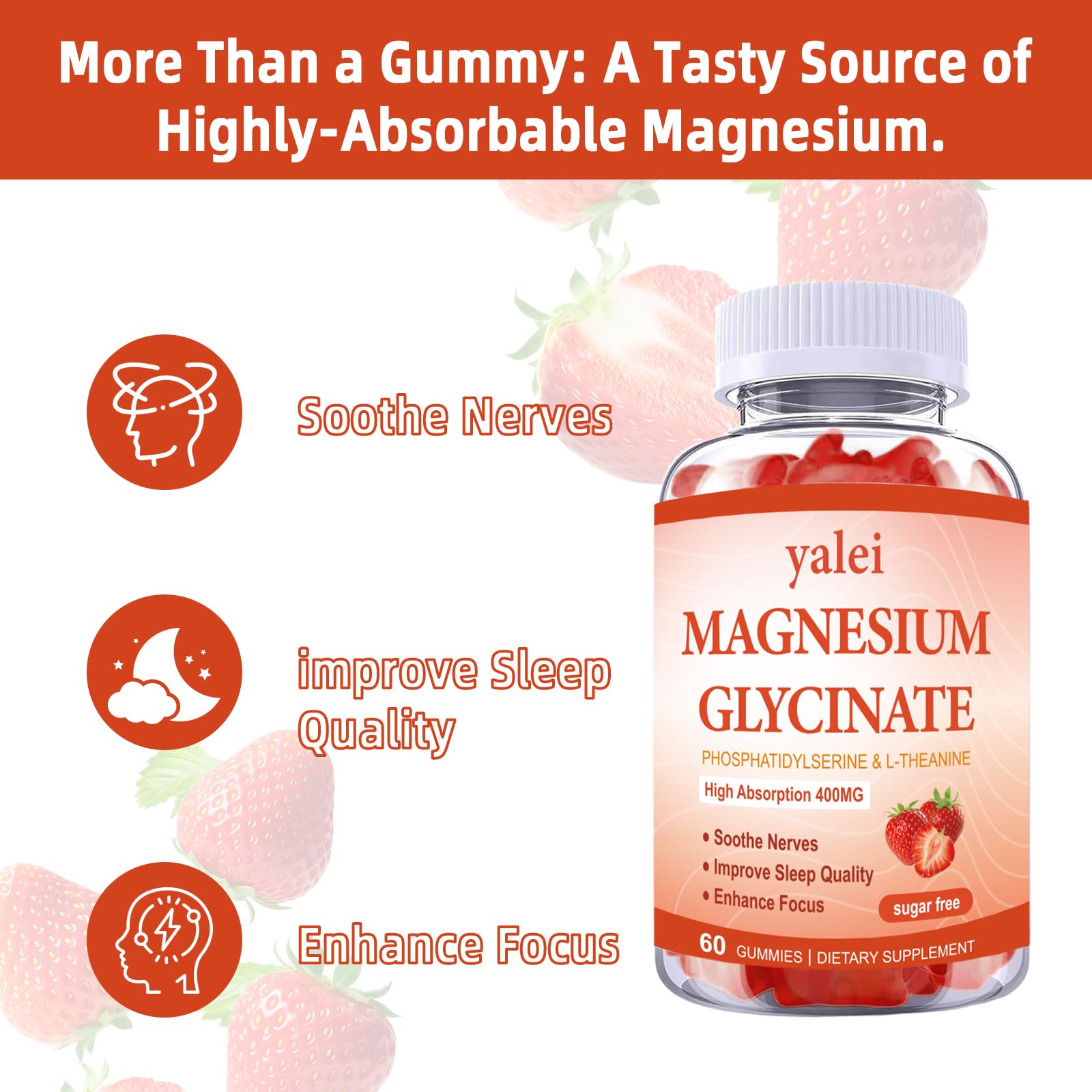 Yalei Magnesium Glycinate Supplement 400mg back view with ingredient list