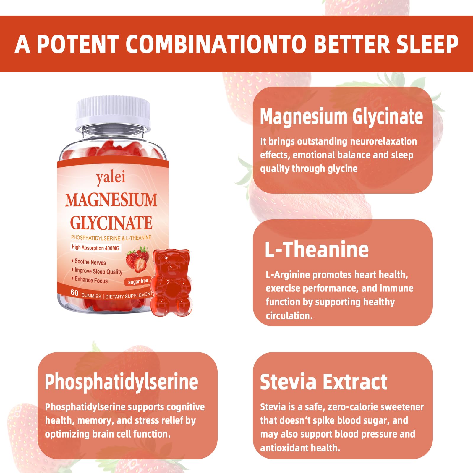 Yalei Magnesium Glycinate Supplement 400mg strawberry flavour capsules