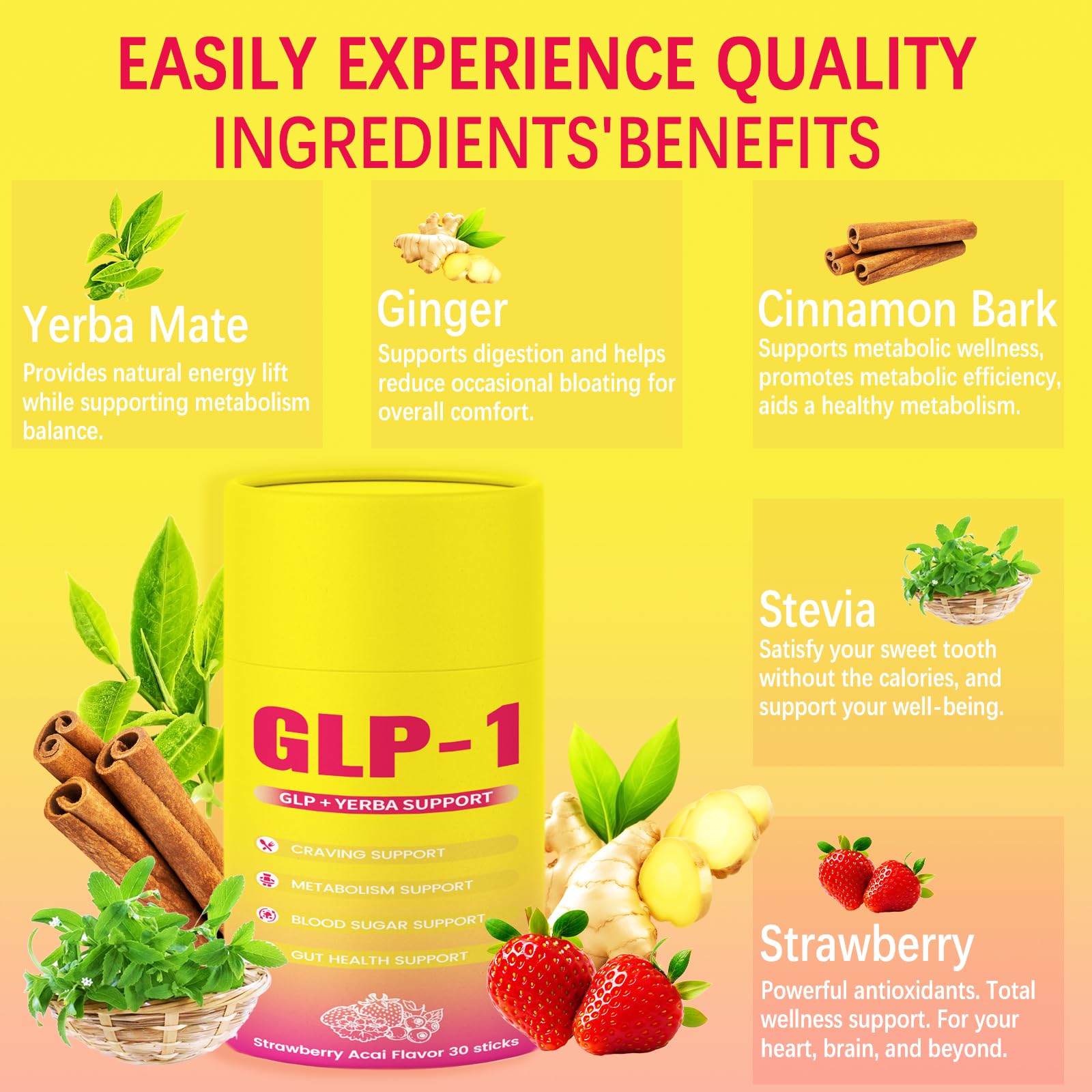 Yalei Prebiotic Drink Mix Sticks back view with nutritional information