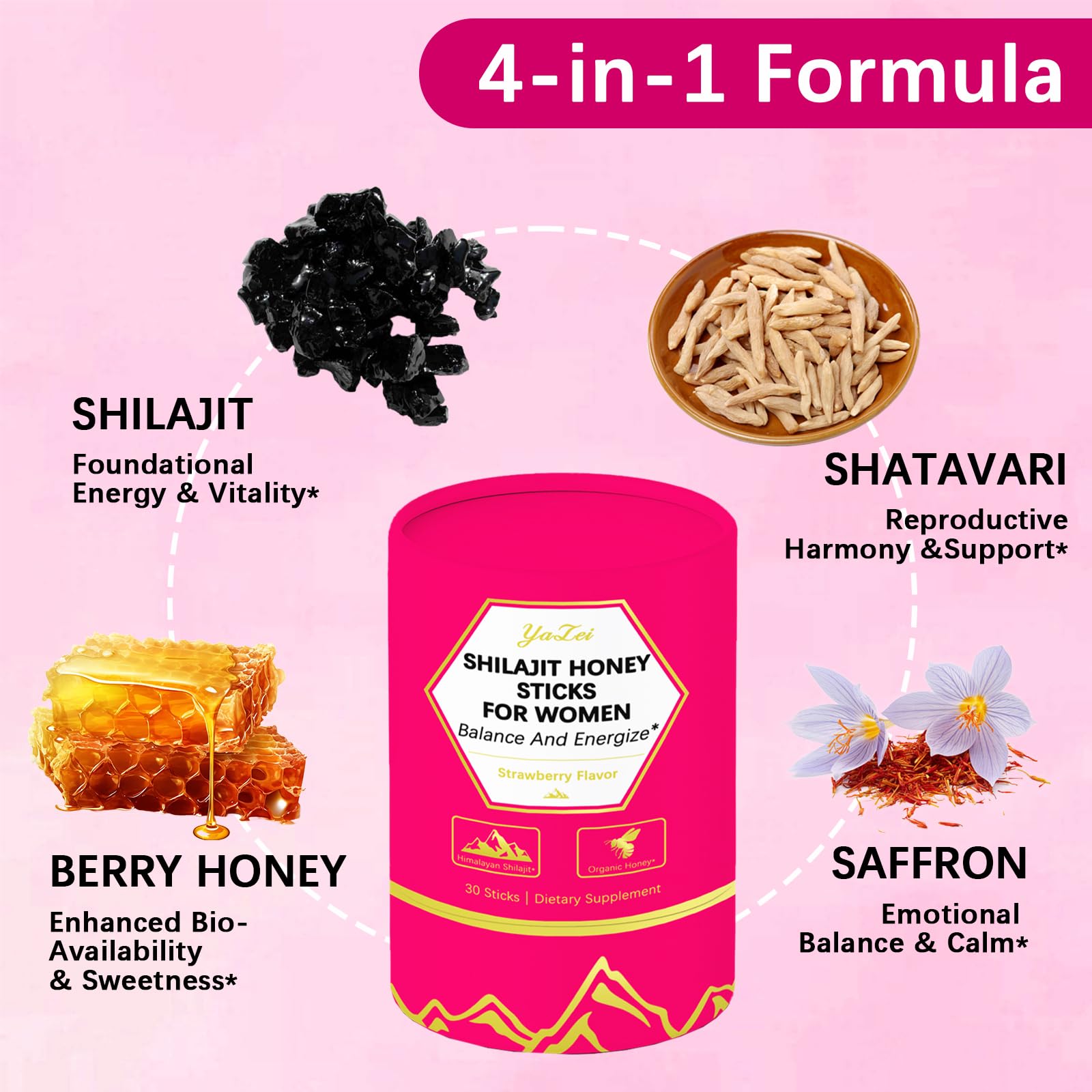 Yalei Strawberry Shilajit Honeysticks individual stick close-up