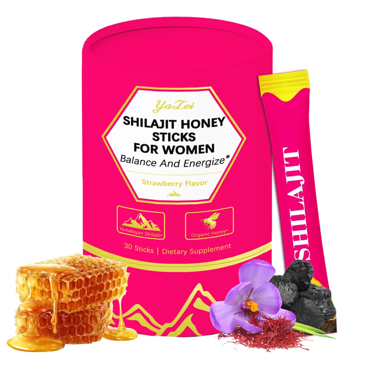 Yalei Strawberry Shilajit Honeysticks packaging front view