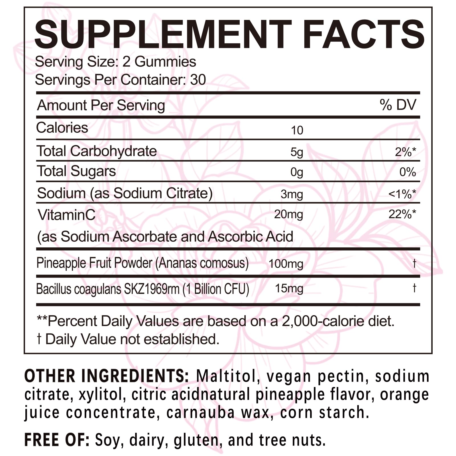 Yalei Women's Health Gummies ingredients list on packaging