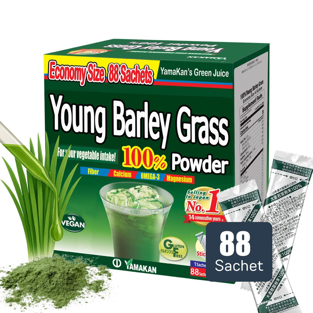 Yamamoto Kanpoh Young Barley Grass Powder 408g front view