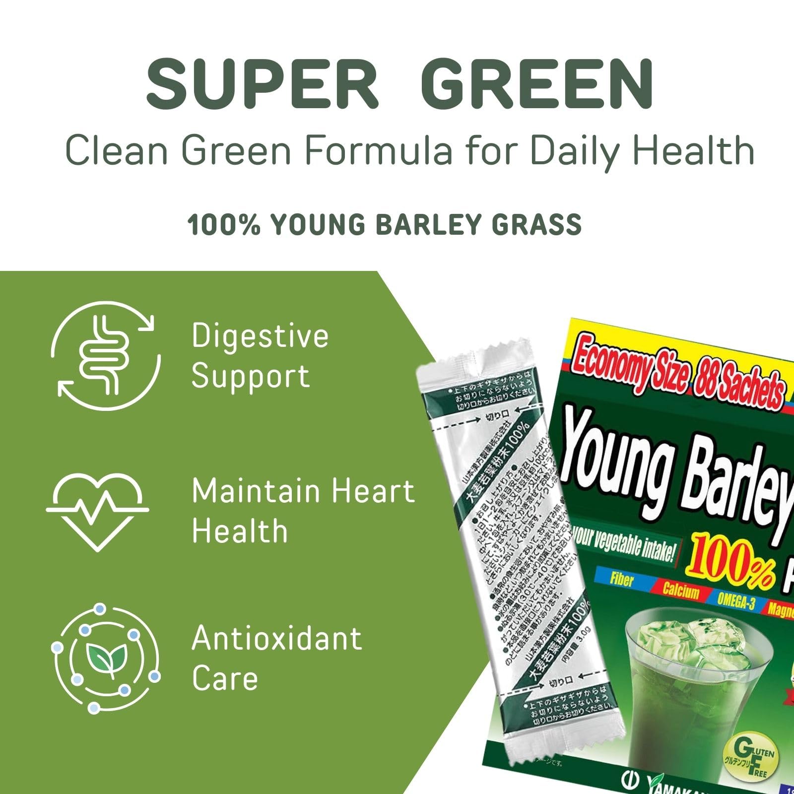 Yamamoto Kanpoh Young Barley Grass Powder in a glass of water