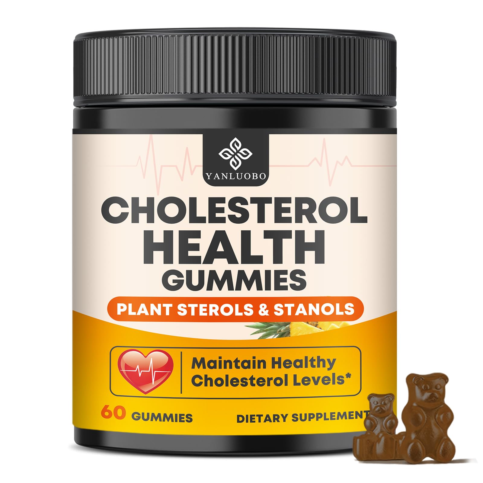YANLUOBO Cholesterol Supplements Gummies front view with pineapple flavour