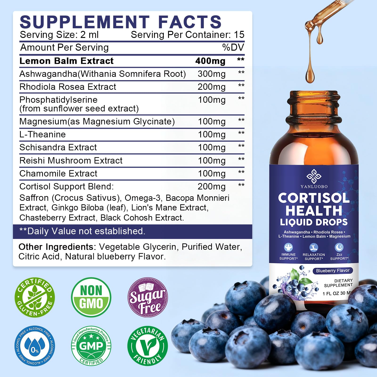 YANLUOBO Cortisol Liquid Drops bottle side view