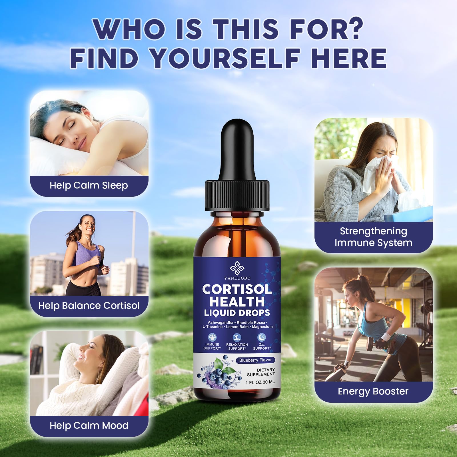 YANLUOBO Cortisol Liquid Drops lifestyle scene with smoothie