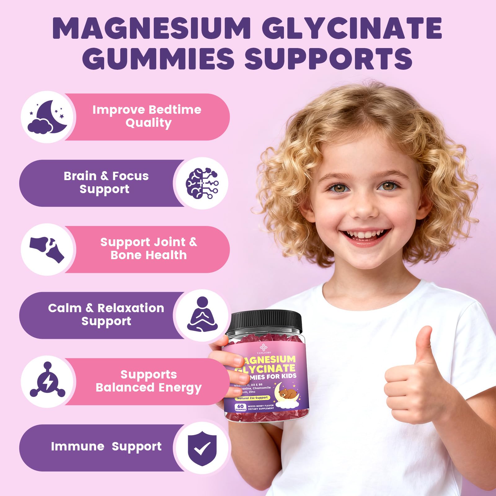 YANLUOBO Kids Magnesium Gummies ingredients list