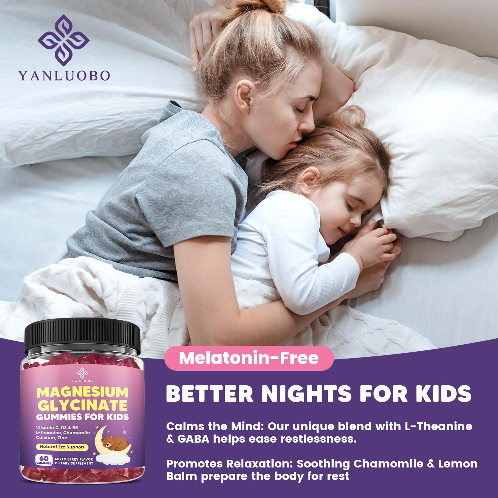 YANLUOBO Kids Magnesium Gummies with a child's hand