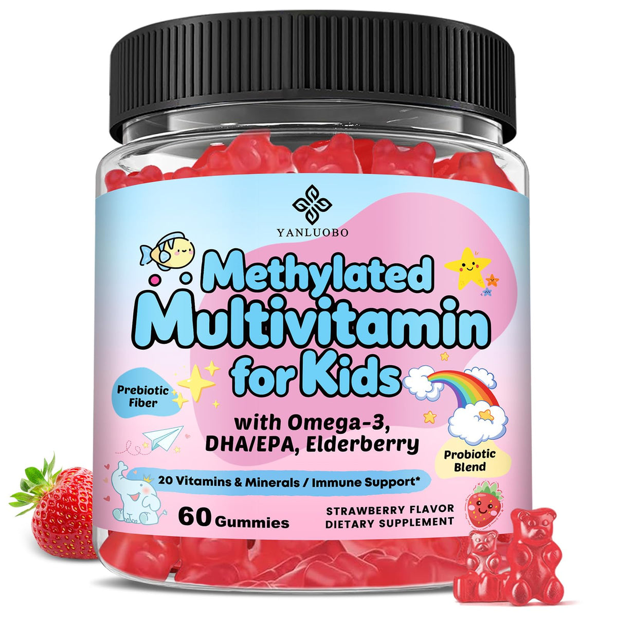 YANLUOBO Kids Methylated Multivitamin Gummies bottle front view