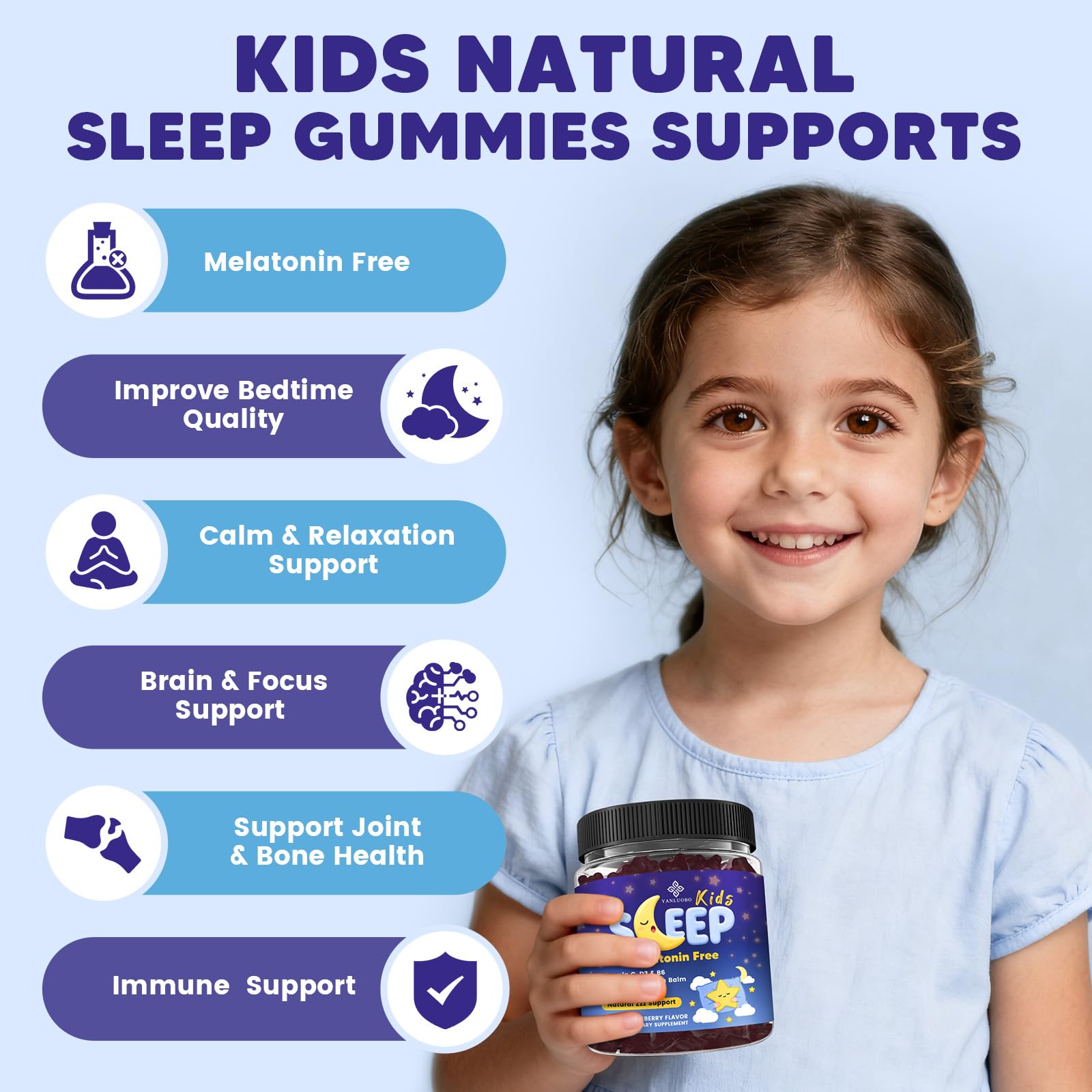 YANLUOBO Kids Sleep Gummies in a bowl with blueberries