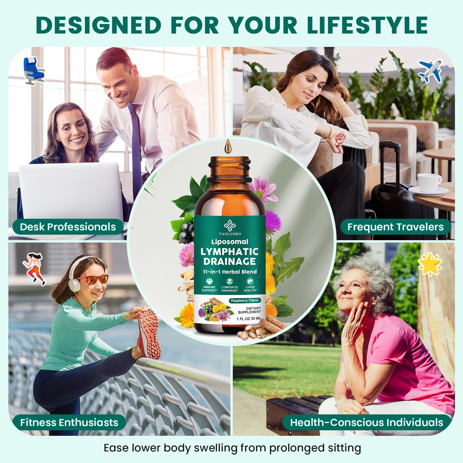 YANLUOBO Lymphatic Drainage Drops back view with nutritional information