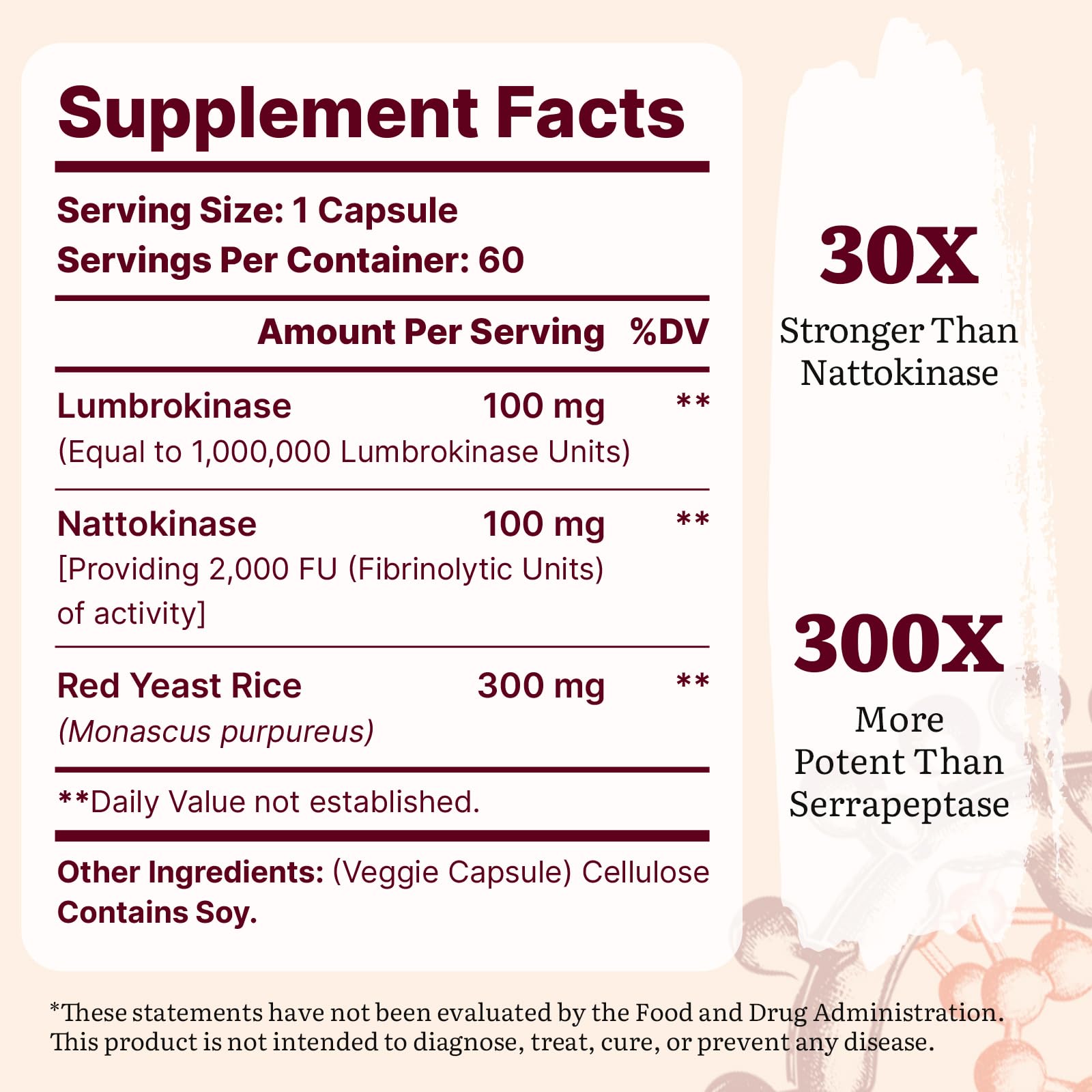 Yasumako Lumbrokinase Supplement 100mg side view