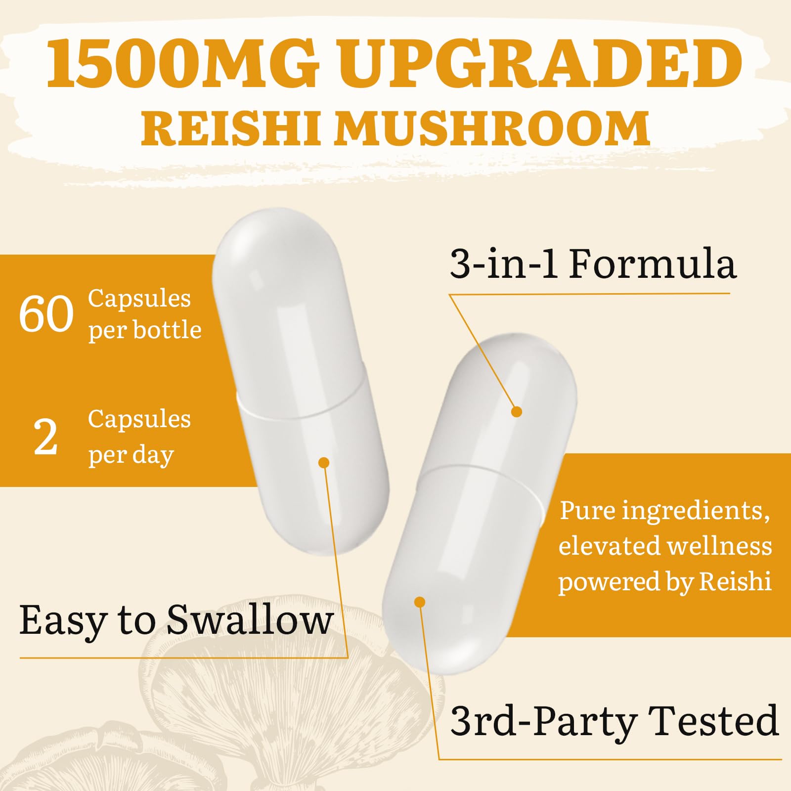 Yasumako Reishi Mushroom Capsules with open bottle