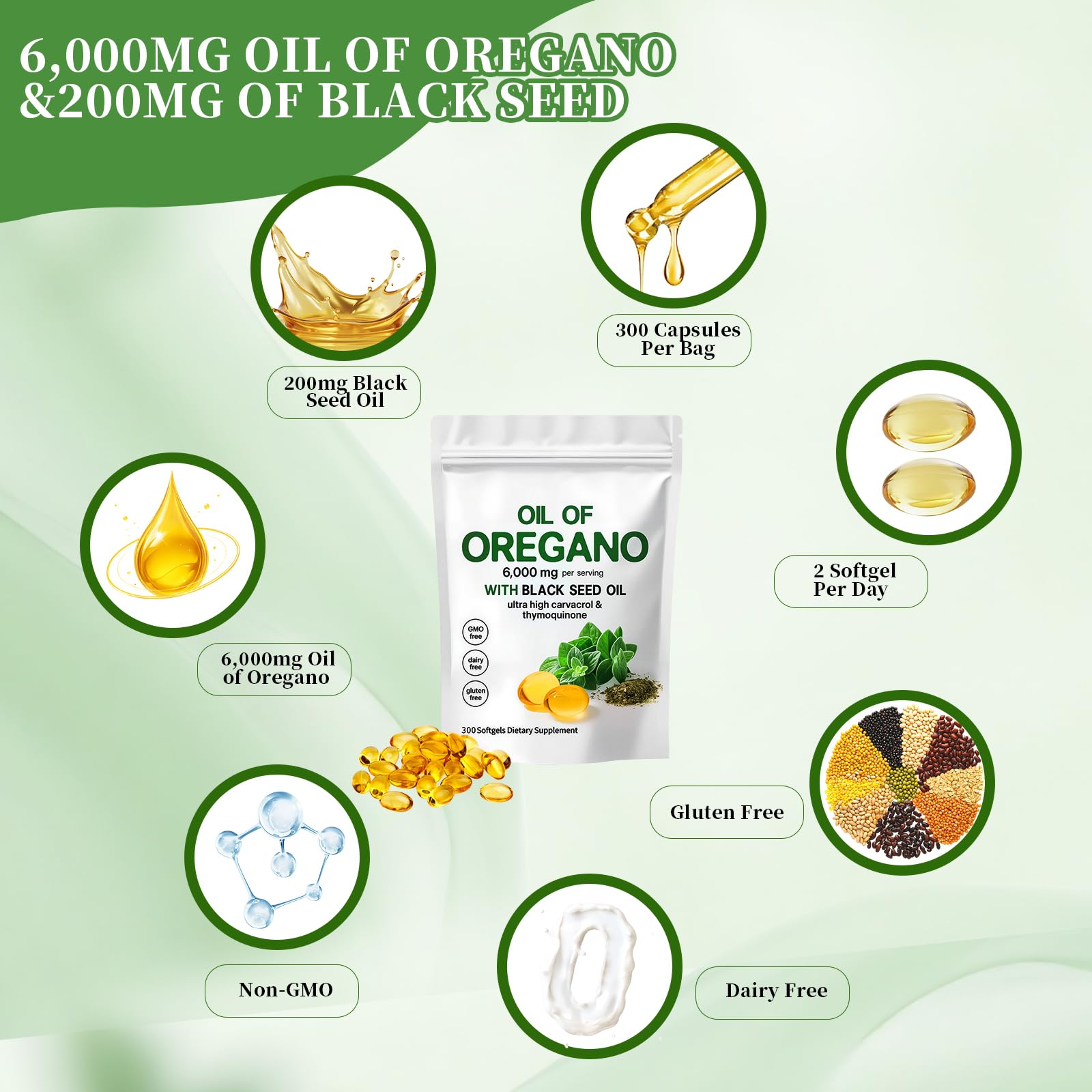 YATIME Oil of Oregano 4-in-1 Supplement with black seed oil and elderberry extract