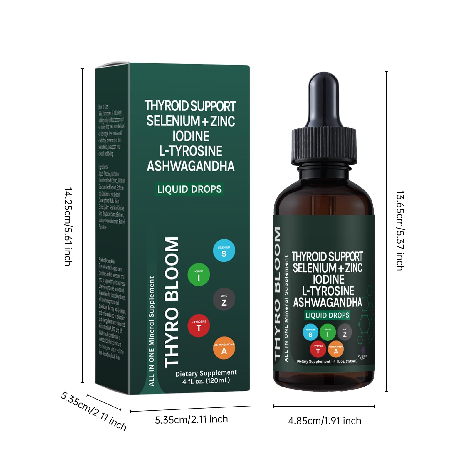 YATIME Thyroid Support Liquid Drops back label with nutritional information