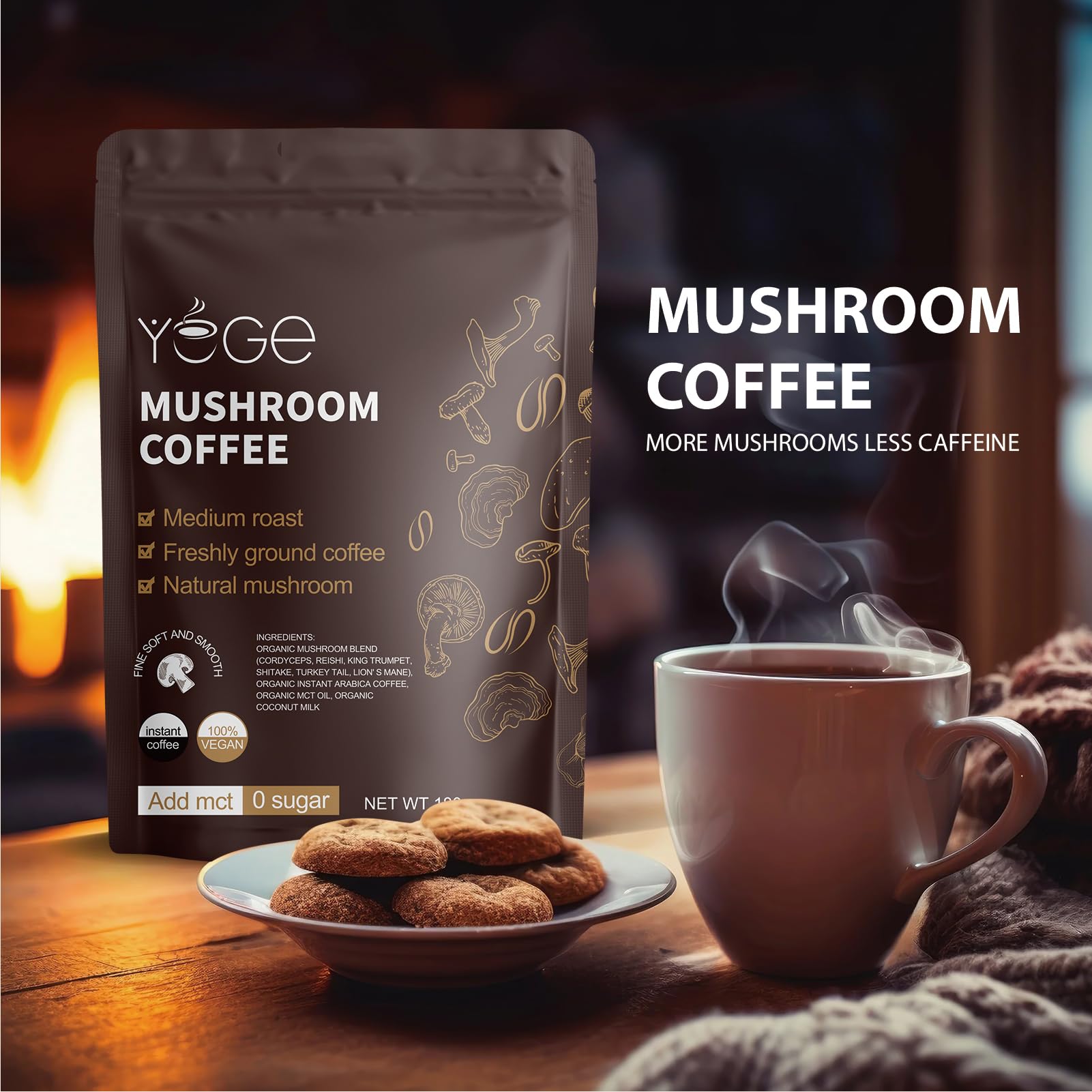 YEGE Mushroom Coffee Powder Blend 180g side view