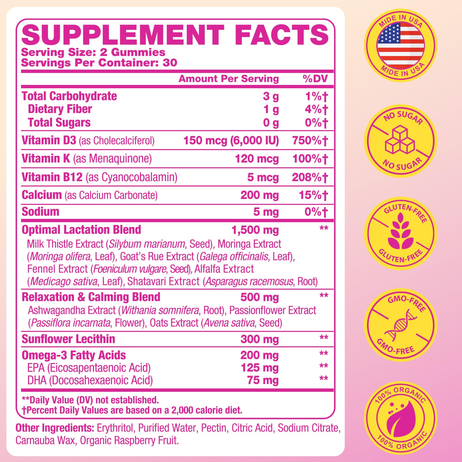 YEKBYOE Lactation Support Gummies 1500mg bottle side view