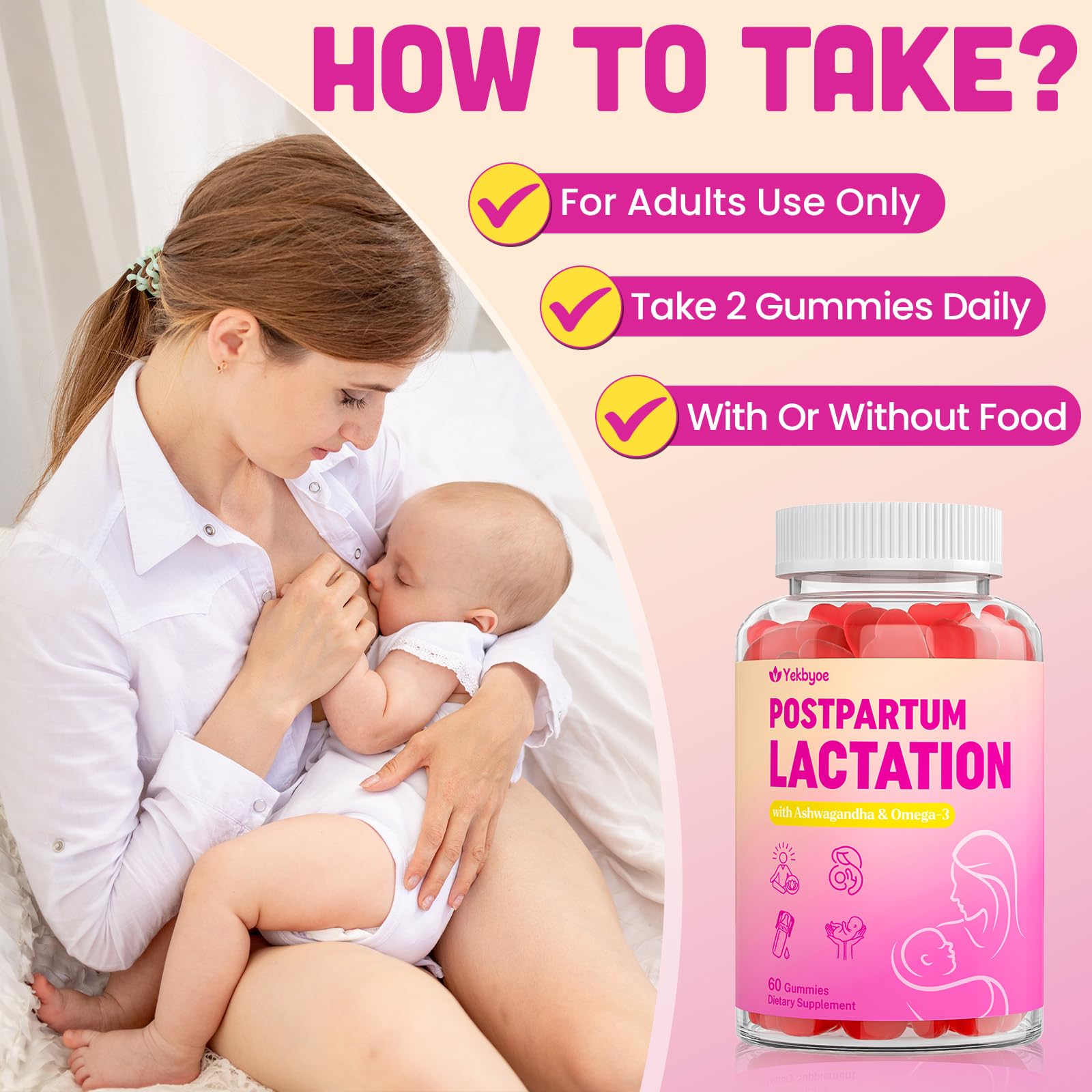 YEKBYOE Lactation Support Gummies 1500mg with a glass of water