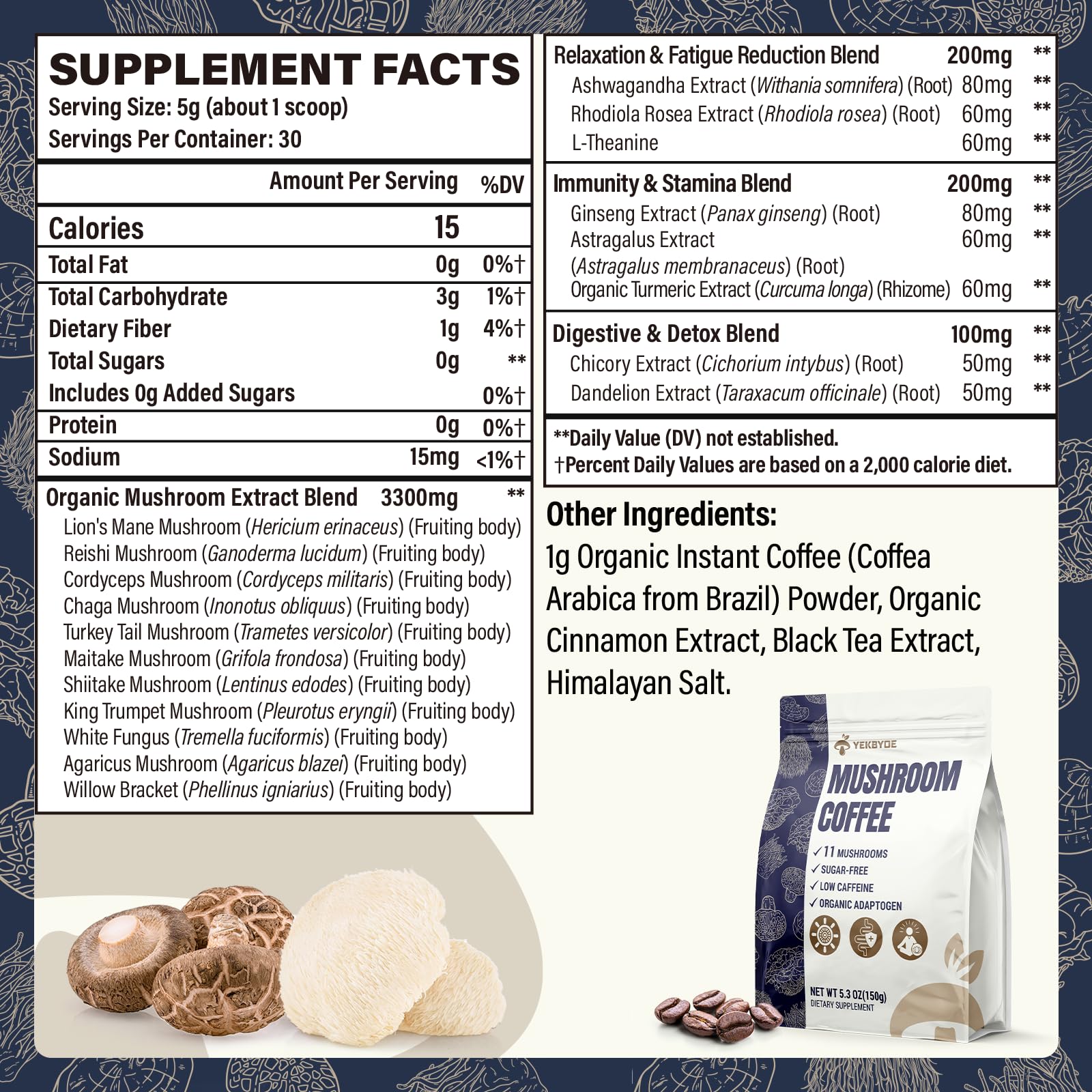YEKBYOE Organic Mushroom Coffee scoop and powder