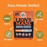YEMAYA Organic Lion's Mane Mushroom Powder in a glass of water