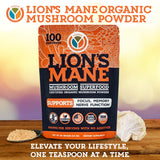 YEMAYA Organic Lion's Mane Mushroom Powder on a wooden table