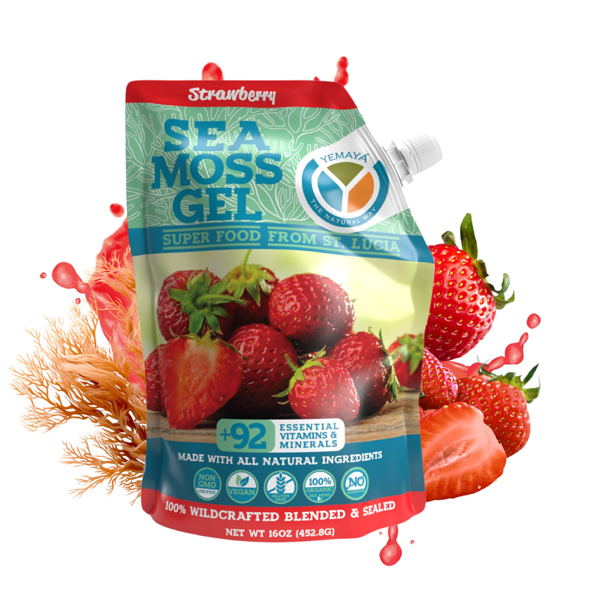 YEMAYA Sea Moss Gel 454g front view with natural fruit flavour