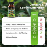 Yerba Mateine capsules displayed with herbal tea
