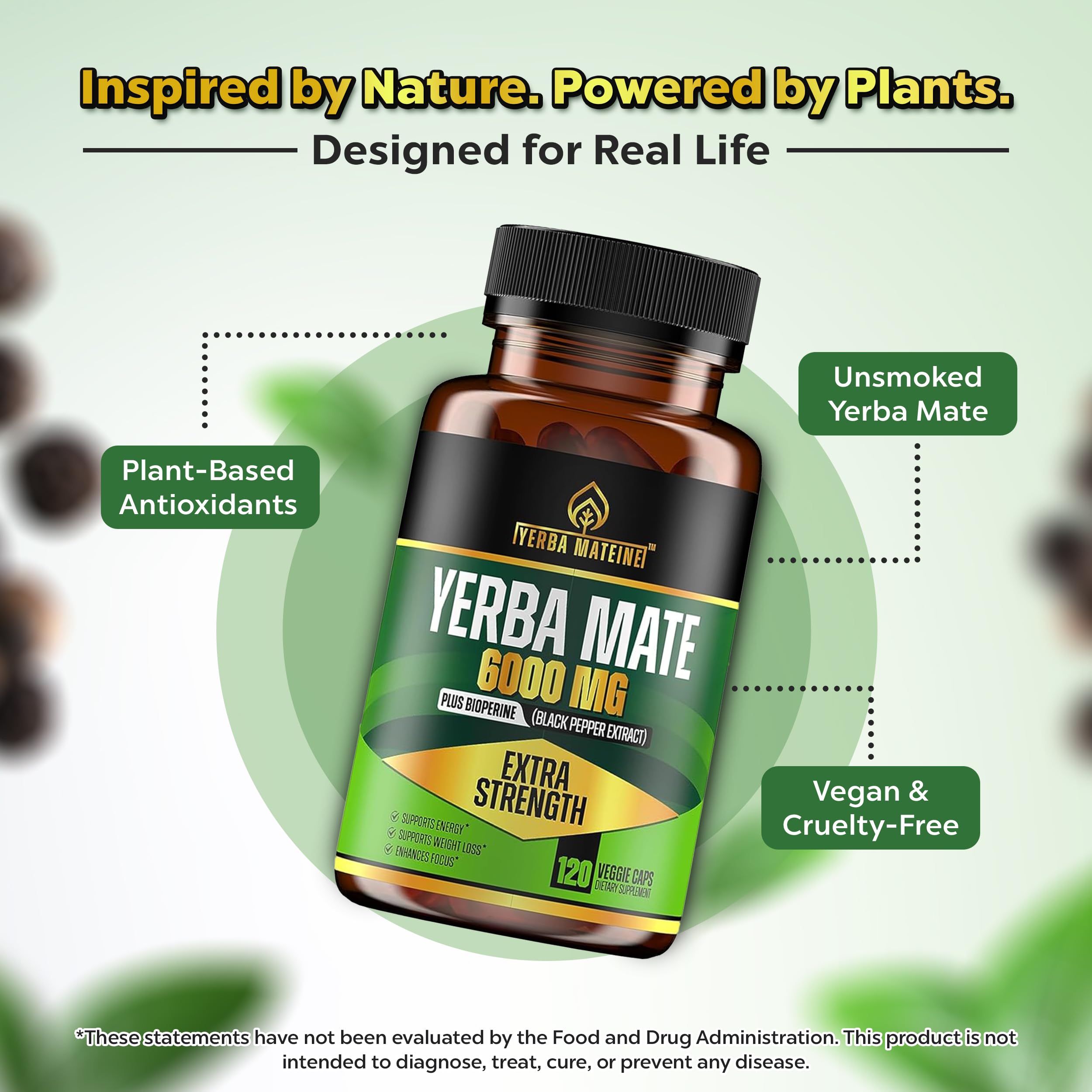Yerba Mateine capsules on a wooden table