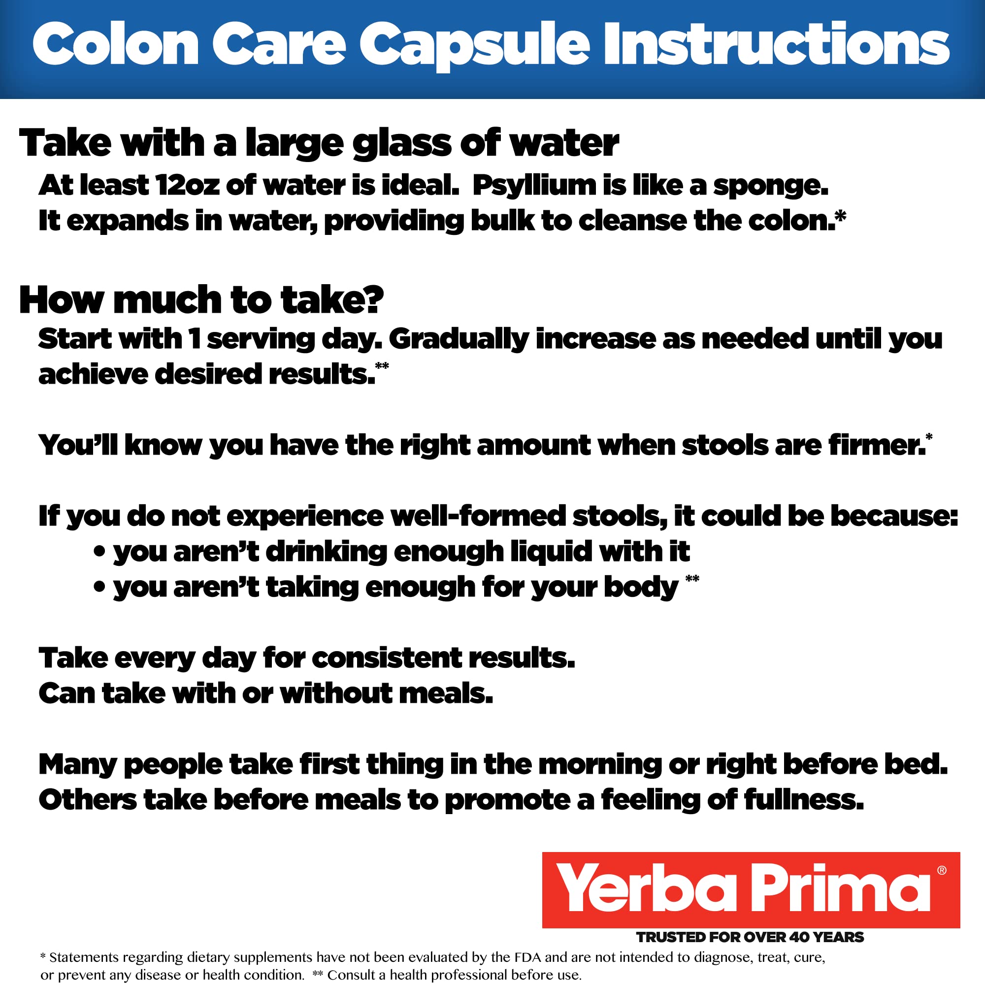Yerba Prima Colon Care Dietary Fibre Supplement packaging details
